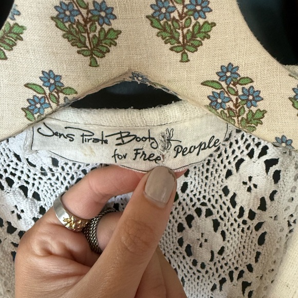 RARE Jens Pirate Booty + Free People lace inroads maxi button down dress sz M/L - Picture 5 of 15